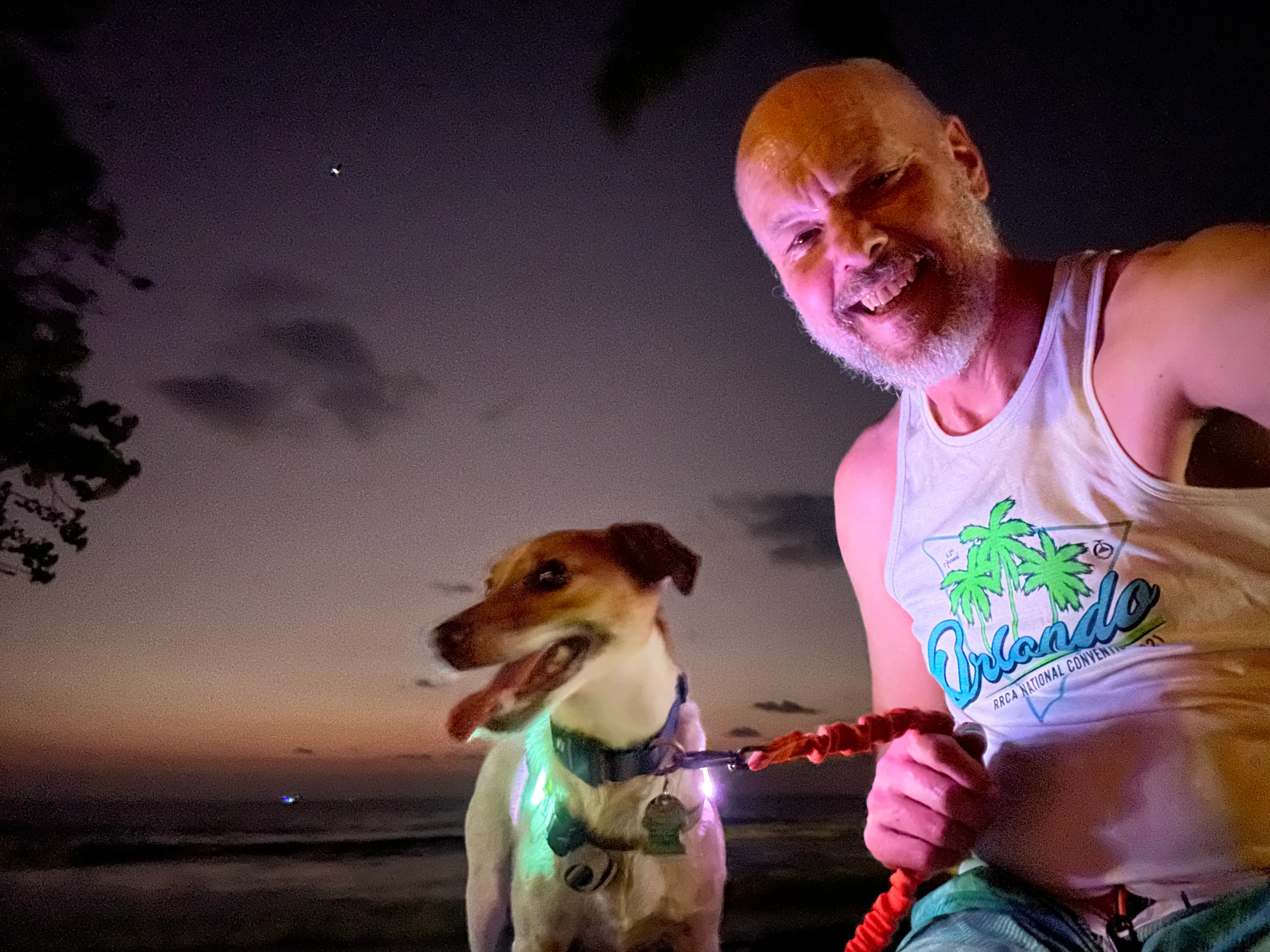Brent arriving in Hawaii with Finn, the brand mascot